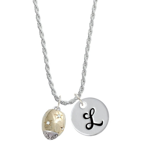 Delight Jewelry Goldtone Barrel with AB Clear Crystal Stars Spinner Silvertone Script Initial Disc - L - Charm Necklace, 20"+3"
