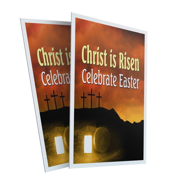 Christ Is Risen Celebrate Easter (2-PACK) 24" x 36" Plastic Signs | Sign Insert 4mm Corrugated Plastic Signs Storefront Window Poster