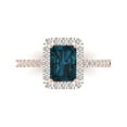 thumbnail image 2 of 1.86ct emerald cut natural london blue topaz 18k rose gold halo Bridal Wedding Engagement Promise Anniversary Ring for Women size 10, 2 of 7