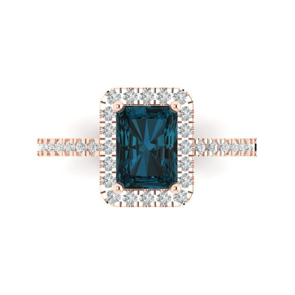 Halo Engagement Ring for Women - 1.86ct Natural London Blue Topaz in 14K Rose Gold Promise Ring