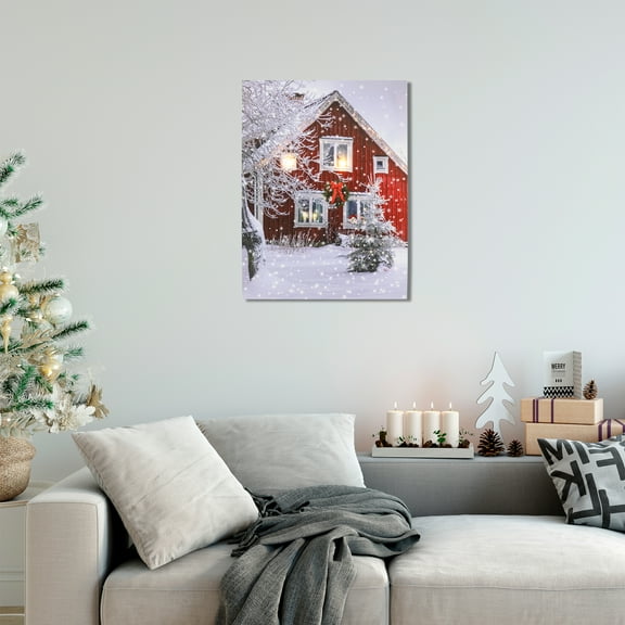 Northlight LED Lighted Snowy Barn House Christmas Canvas Wall Art - 15.75" x 12"