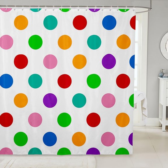 Colorful Polka Dot Shower Curtain Multi Color Fabric Bathroom Decor with Hooks 71x71 inches