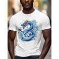 thumbnail image 3 of Blue Chinese Dragon Men's T Shirts Blue Dragon T-Shirt for Men Crew Neck Tees Cotton Tops, White, L, 3 of 7