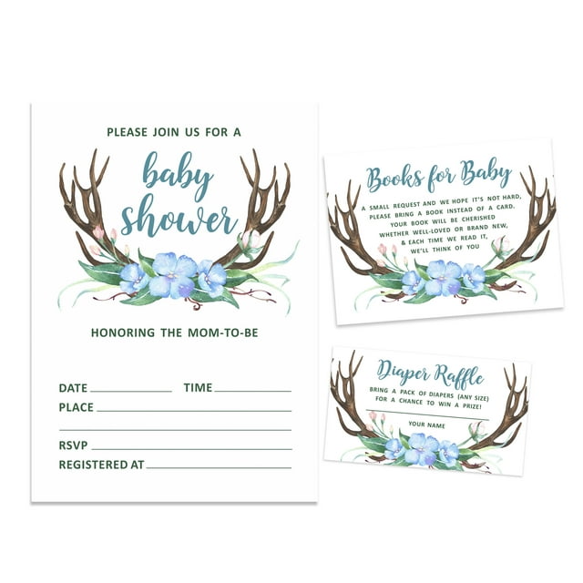 Inkdotpot Set Of 30Antler (Boy) Jungle Animals Baby Shower Invitations-Diaper Raffle Tickets And Baby Shower Book Request Cards Invites Its A Boy Its A Girl