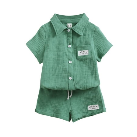 

Toddler Baby Boys Clothes Baby Boys Summer Outfits 4T Boys Solid Color Outfits Short Sleeve Lapel Top Shorts 2PCS Set Green
