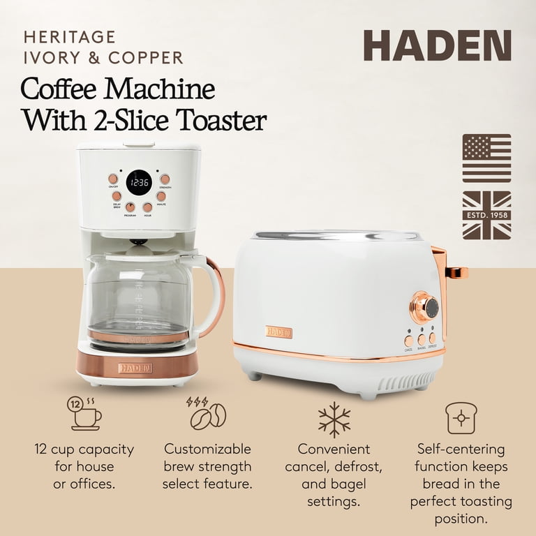 Haden Heritage 2 Slice Wide Slot Toaster & Coffee Maker, Ivory