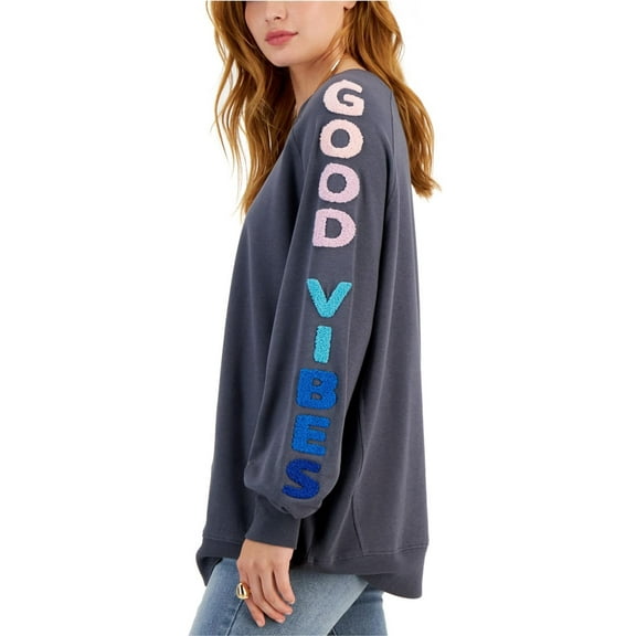 Rebellious One Womens Good Vibes Sweatshirt, Grey, Juniors, X-Large