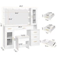 thumbnail image 6 of BEWISHOME Vanity Desk with Glass Top, LED Mirror, Charging Station & 5 Drawers – White, 6 of 10