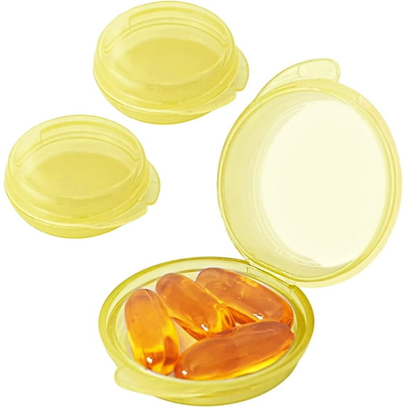 Small Pill Box (3 Pack), Daily Mini Pill Organizer Portable for Purse Pocket,Travel Pill Case Medicine Storage Container Earplug Case (Yellow)