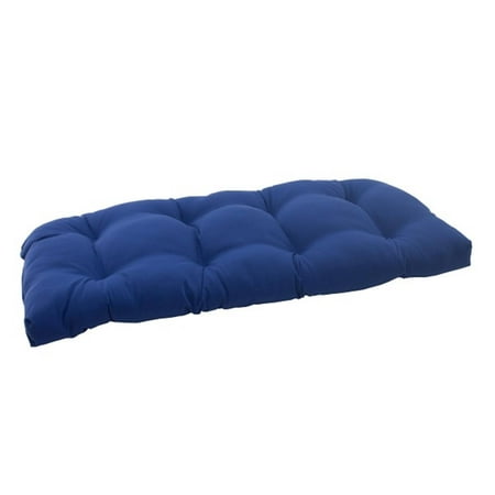44" Traditional Navy Blue Outdoor Patio Tufted Wicker Loveseat Cushion