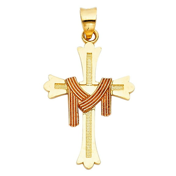 14k Two-tone Draped Robe Cross Pendant