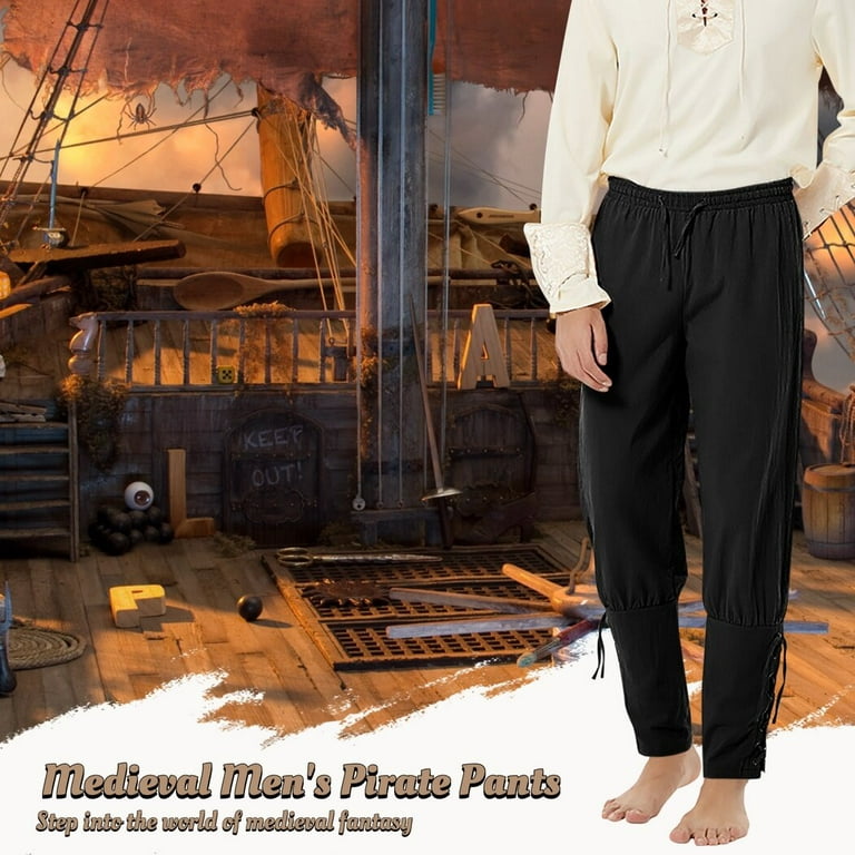 Men's Ankle Banded Pants, Medieval Viking Ankle Banded Cuff Pants,  Renaissance Pirate Pants Navigator Trousers Gothic Pants, Halloween Cosplay  Costume