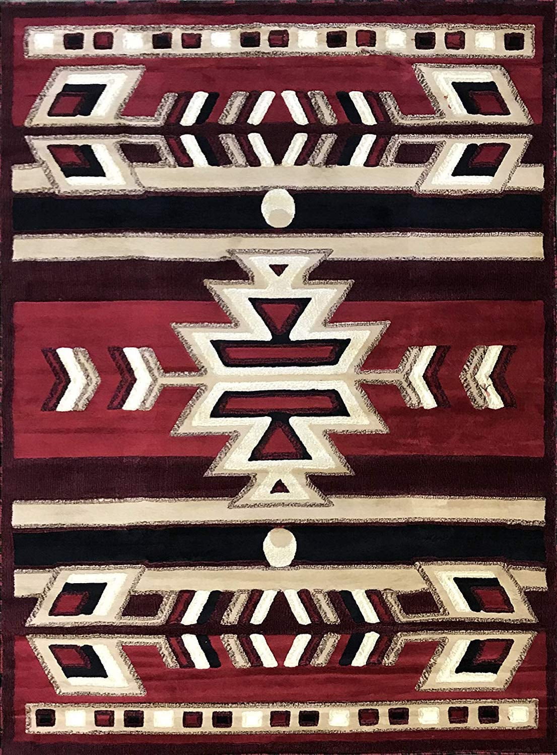 Southwest Round Native American Rug - Burgundy Design #113, 4x4 Feet, Polypropylene