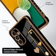 thumbnail image 3 of Designed for Samsung Galaxy A13 5G Case with Strap Luxury Love Heart Plating Gold Bumper Phone Cover Wristband Kickstand Full Body Protective Slim Case for Women - Black, 3 of 5