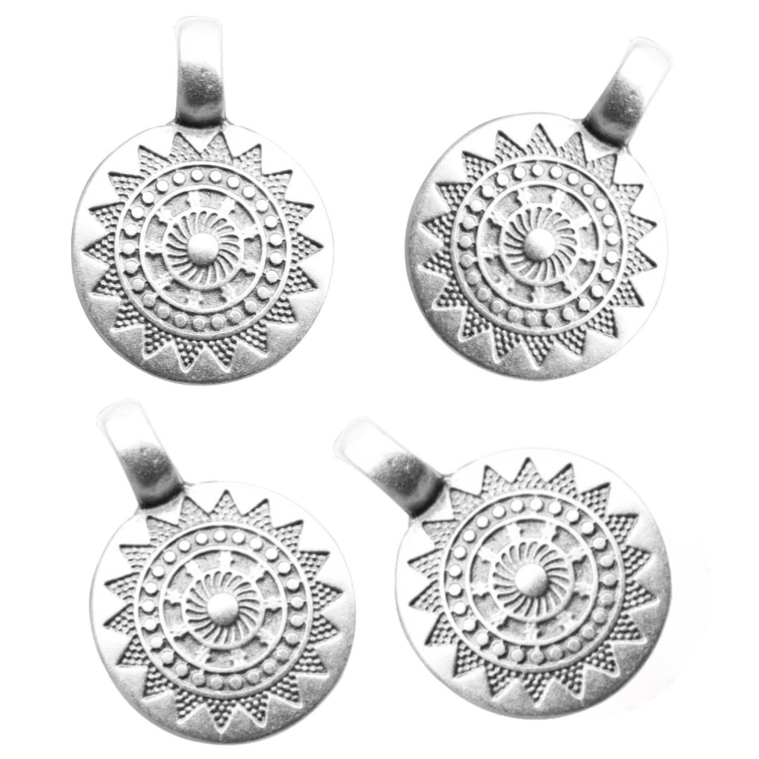 20 Mandala Charms 1 to 5 Earring Connectors Silver Flat Metal Jewelry Components