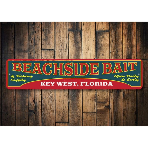 Beachside Bait Novelty Sign, Metal Wall Decor - 4x18 inches