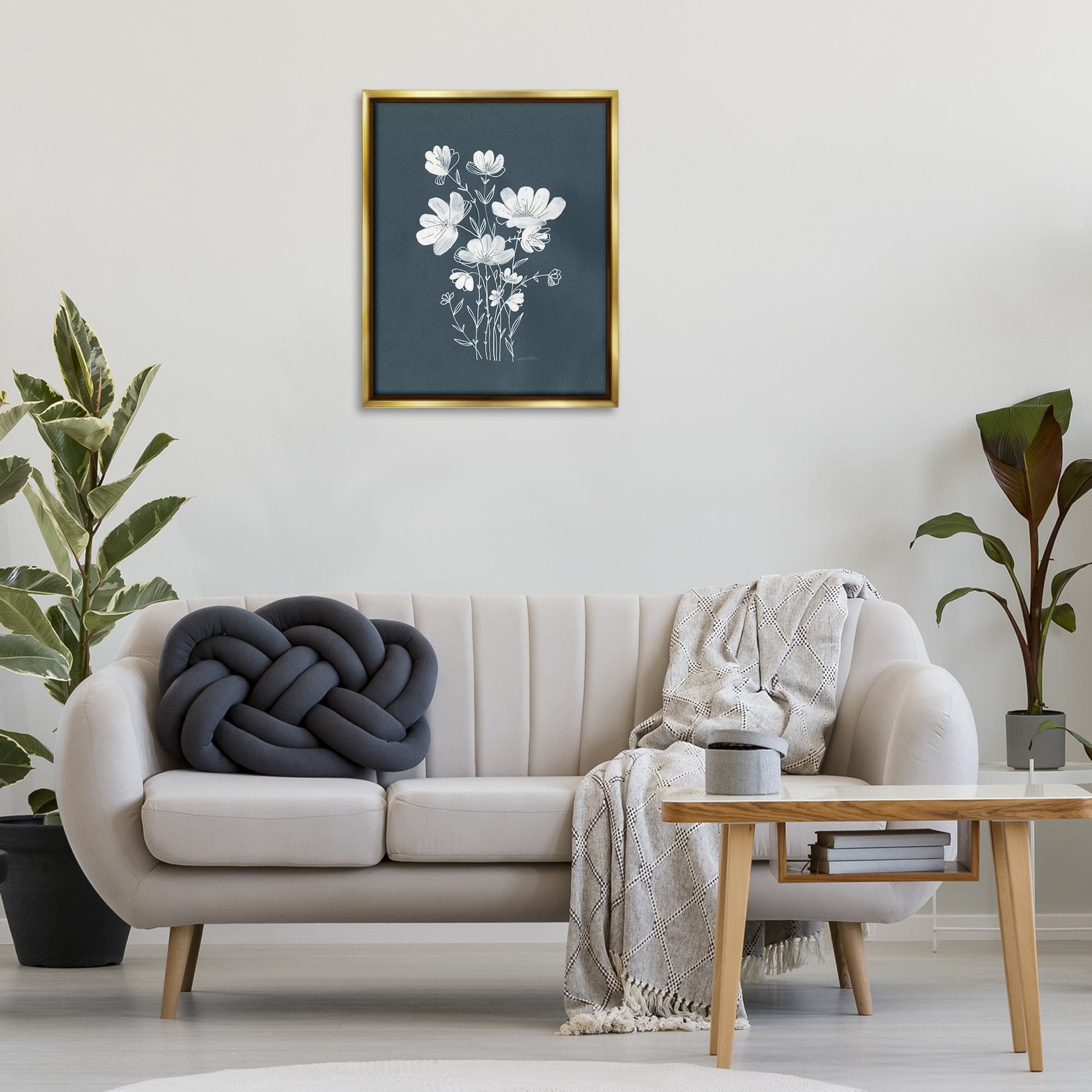Stupell Industries White Simple Florals Plants & Flowers Painting Gold Floater Framed Canvas Art Print Wall Art, 25 x 31