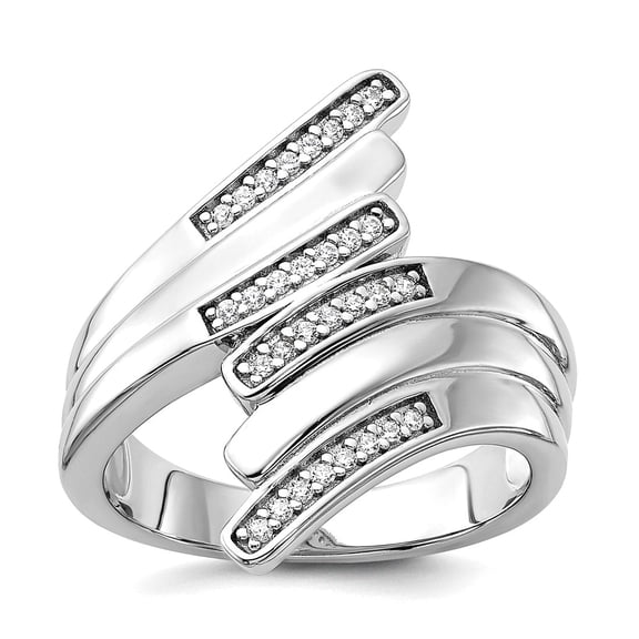 925 Sterling Silver Rhodium Plated Fancy Cubic Zirconia Ring Size 8 22mm Wide Ring for Women