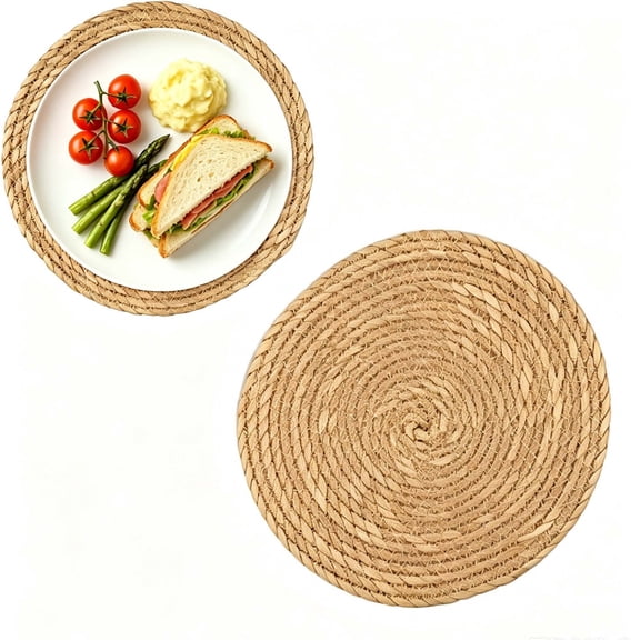 Yhmxh Round Woven Placemats, 12" Boho Rattan Placemats Natural Hand-Woven Place Mats Table Decor, Farmhouse Place Mats, Chargers for Dinner Plates, Wicker Table Mats for Dining Table, Home