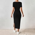 thumbnail image 5 of Fengqque Women's Summer Midi Bodycon Dresses Basic Square Neck Side Slit Ribbed Knit Fitted Casual Dress Black S(S), 5 of 9