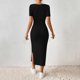 thumbnail image 2 of TaTaai Women Summer French Square Neck Side Split Slim Knit Dress Short Sleeve Solid Color Midi Length Elegant Casual Daily Wear Dresses Gift, 2 of 9