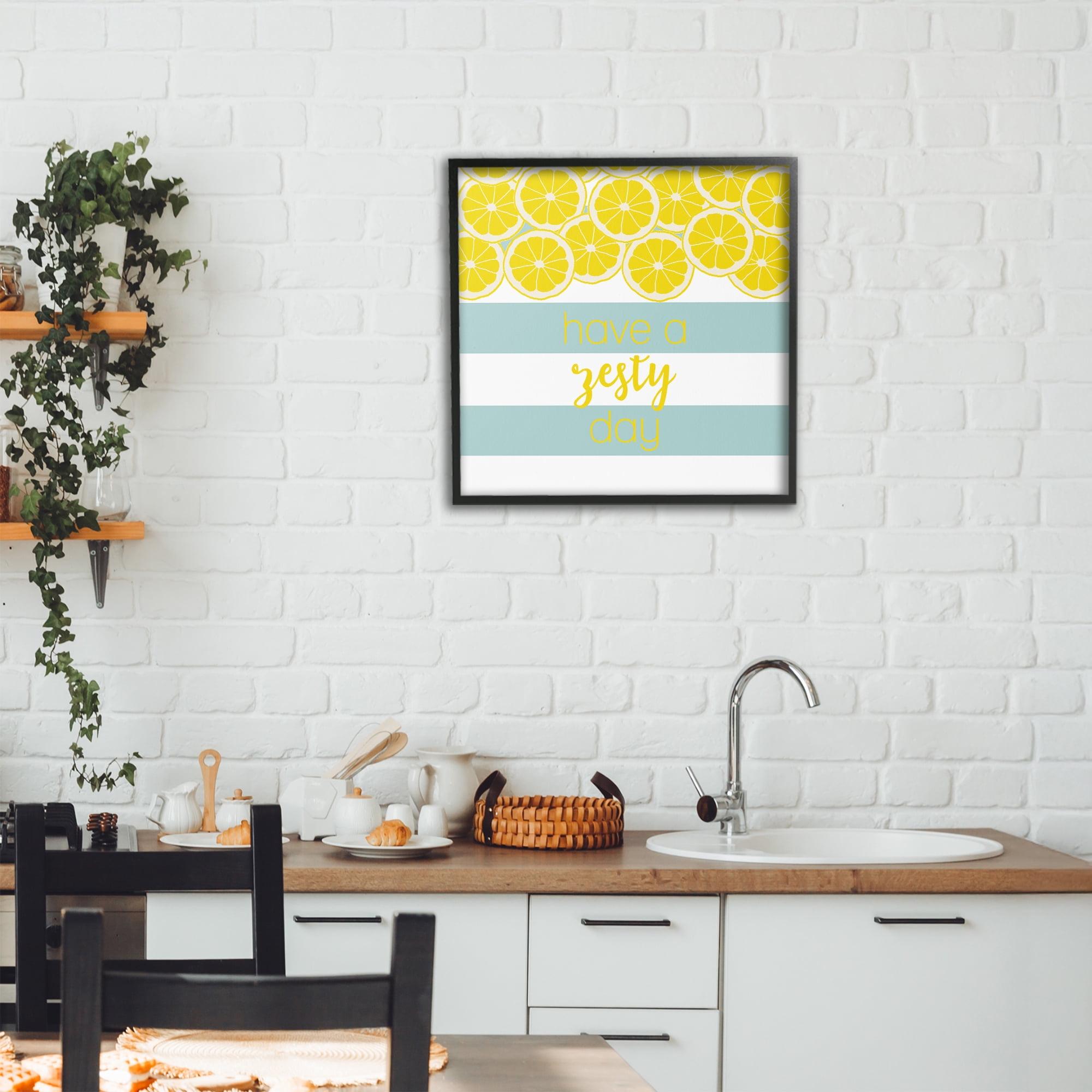 Stupell Industries Zesty Citrus with Stripes Black Framed Giclee Art, design by Anna Quach
