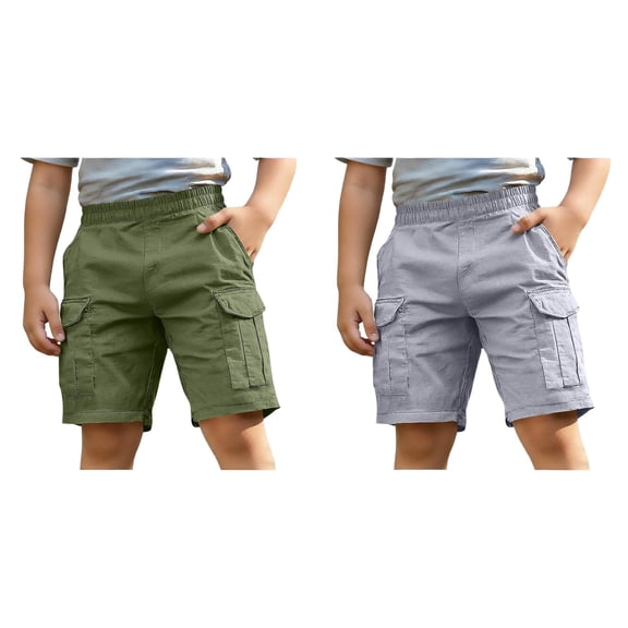 XEGLSBU 2 Pack Boys Casual Shorts Comfortable Linen Cargo Short Pants for Summer Kids Outdoor Play Wear Size 9-10 Years