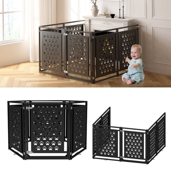 142" Wide Baby Gate, Play Yard Child Safety Fence/Guard, Adjustable Freestanding Pet Gate, Double Locking System for House Doorways, Fireplace, Kitchen, 6-Panels