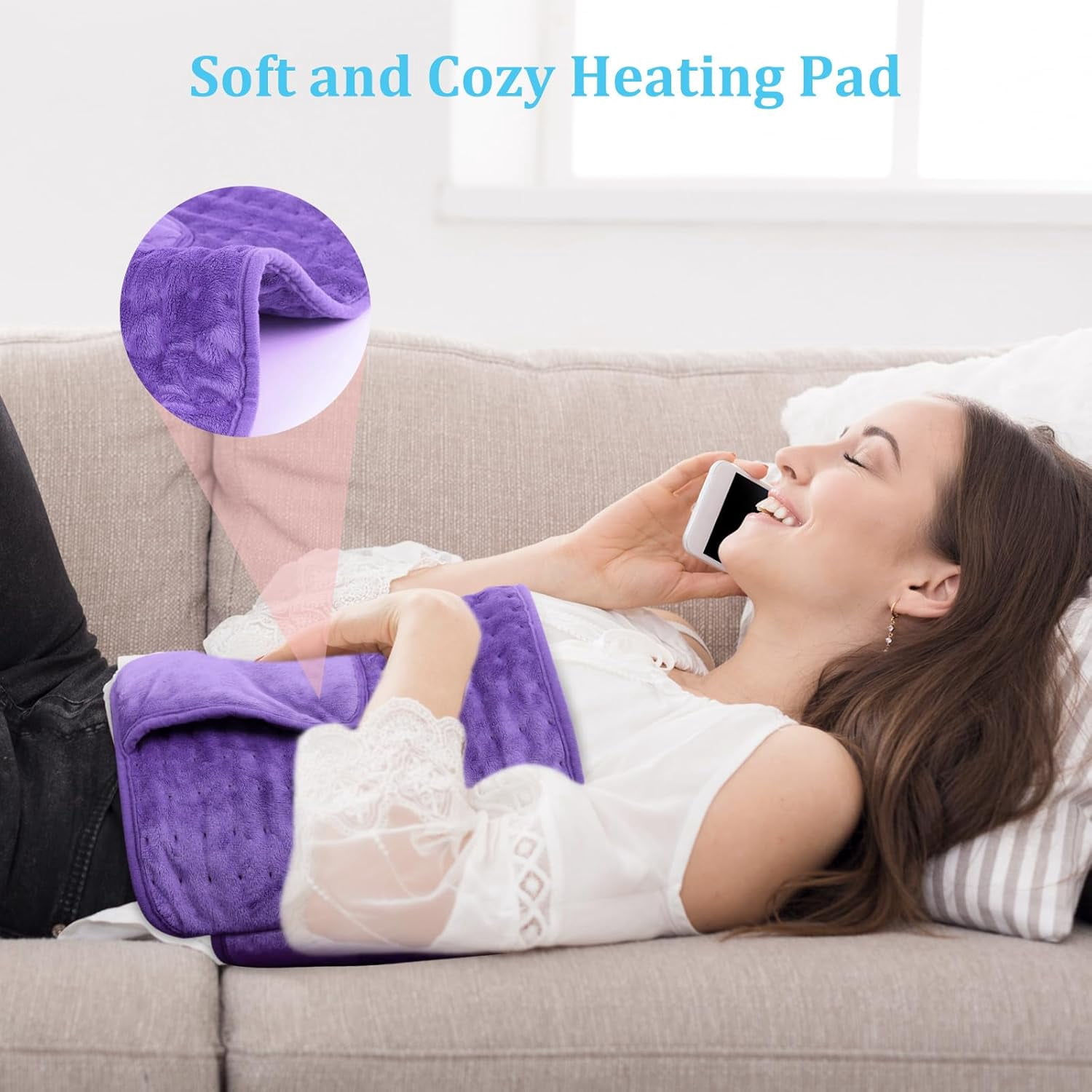 COCOBELA Heating Pad Back Pain Relief Electric Heating Pad for Period Cramps Lower Back Neck Shoulders Pain Relief 5-Hour Auto off 12x24 Heated Blankets + 20" Belt 3 Timer 5 Heat Level Wrap (Purple)