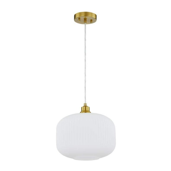 Doris 60-Watt 1 Light Aged Brass Standard Mini Pendant Light with Opal Etched Ribbed Glass Shade, No Bulbs Included