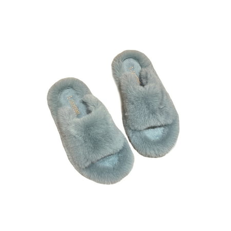 

Eloshman Women Soft Slip On Fuzzy Slippers House Comfy Solid Bedroom Breathable Plush Slipper Blue 7