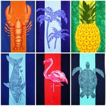 6 Pack Microfiber Beach Towel , 72' x 36 ' Oversized Extra Large Fast QuIck Dry Sand Free Lightweight Proof Mat Camp Big Towels for Adults Men Women Mom Dad Funny Gift - Tropical Flamingo - Turtle