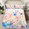 thumbnail image 3 of Feelyou Watercolor Plant Botanical Twin Sheet Sets, Pink Blue Flower Twin Fitted Sheet, Teens Adult Girls Flat Sheet, Luxury Bedroom Decor, 3-Piece, 3 of 8