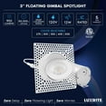 thumbnail image 7 of Luxrite 3 Inch Gimbal LED Trimless Recessed Light, 5CCT 2700K-5000K, Dimmable, 12W, 900LM, Damp & IC Rated, ETL, 7 of 7