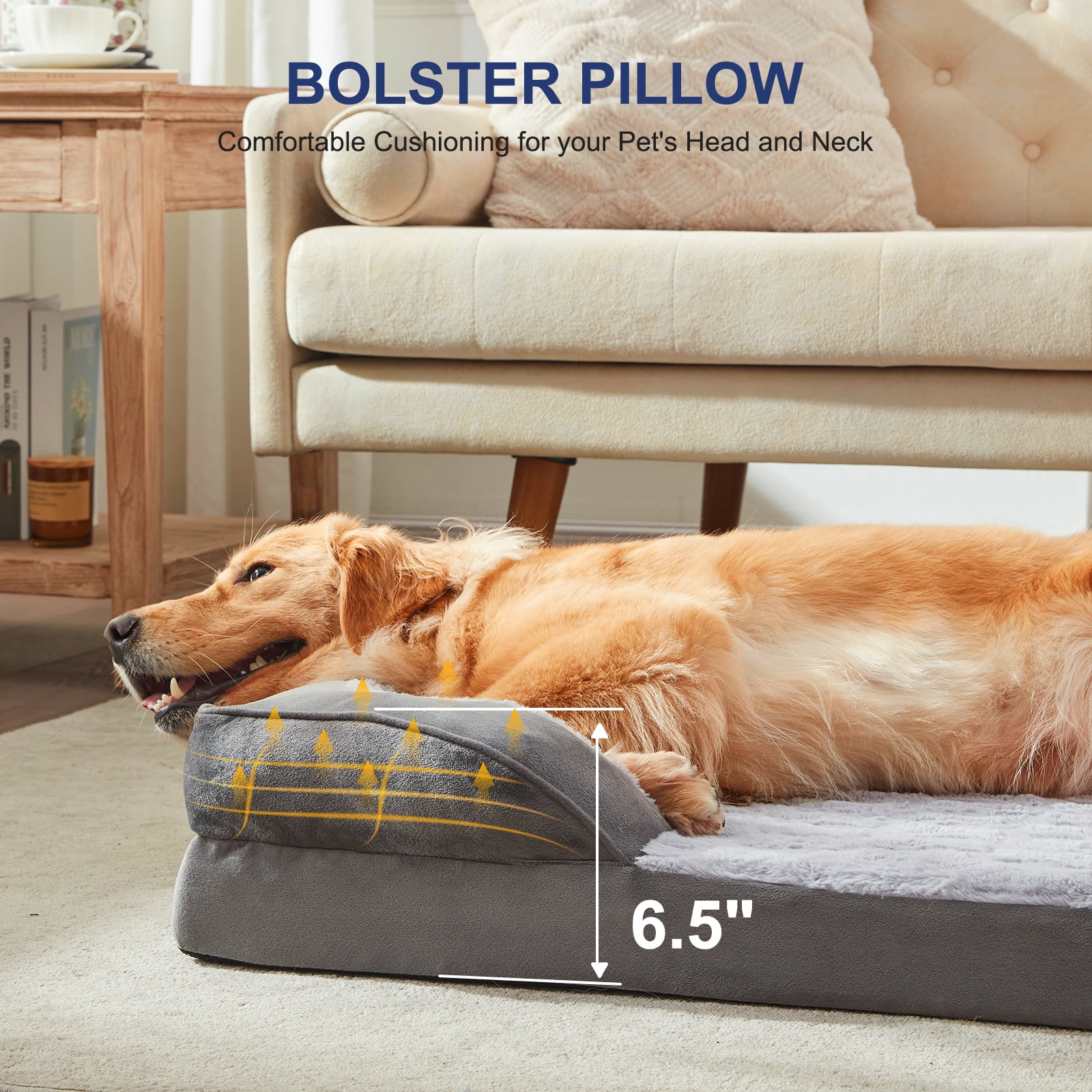 Extra Large Orthopedic Dog Bed, Waterproof Dog Couch Bed with Removable Washable Cover, Dog Sofa Bed X Large, Egg Crate Foam, Waterproof Lining, Nonskid Bottom, Gray, 42in