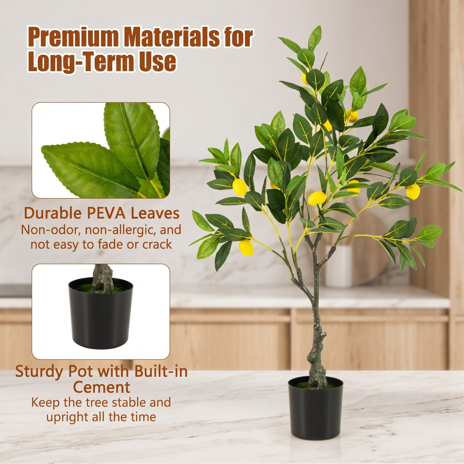 ALPULON 2.6 FT Artificial Lemon Tree, Fake Lemon Plant with Realistic Fruits and Green Leaves, Faux Potted Tree for Home Office Living Room Indoor Decor, Green