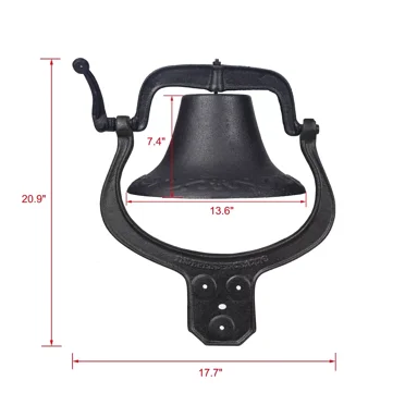 XtremepowerUS Large Cast Iron Farmhouse Antique Dinner School Bell Vintage Style Church Bell Black