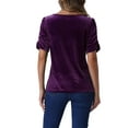 thumbnail image 3 of INSPIRE CHIC Velvet Top for Women's Round Neck Puff Short Sleeve Party Clubwear Blouse, 3 of 5
