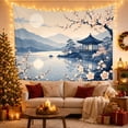 thumbnail image 3 of Cherry Blossoms Around a Moonlit Lake by Pavilion, Peaceful Watercolor for Nature Lovers, Lake Wall Art, Housewarming Gift, Tapestry Wall Hanging for Bedroom and Living Room, 3 of 7