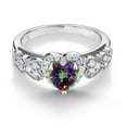 thumbnail image 3 of Gem Stone King 925 Sterling Silver Green Mystic Topaz and White Moissanite Halo Ring for Women | 1.13 Cttw | Heart Shape 6MM | Gemstone November Birthstone | Size 6, 3 of 6