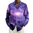thumbnail image 2 of Long Sleeve Shirts for Men Plus Size Casual Galaxy Print Button Down Lapel Tops Loose Mens Shirts Light Purple S, 2 of 4