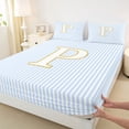 thumbnail image 4 of Erosebridal Kids Monogrammed P Full Size Sheets, Gold Sequin Print Bed Sheets, Blue Line, 4-Piece, 4 of 5