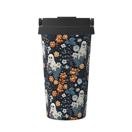 

KLL Cute ghost in the flowers Pattern Stainless Steel Vacuum Insulated Tumbler - Carry Insulated Coffee Mug - Reusable Insulated Cold Brew Iced Coffee Cup Thermos