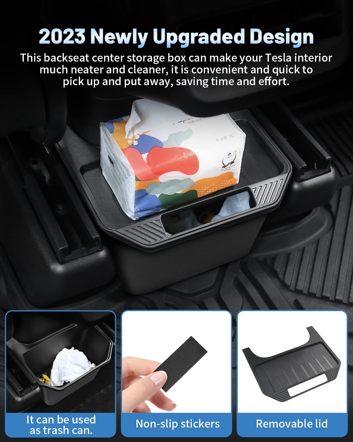 Canvcle Trash Can Tesla Model Y Accessories Rear Center Console Organizer Backseat Storage Box Under Seat Storage Tray Garbage Can Bin (Black)