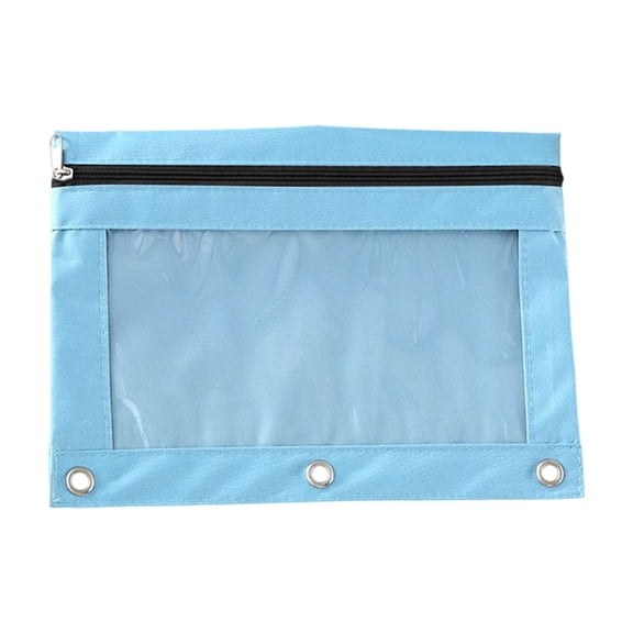 Zeiyignr 3 Ring Binder Pencil Pouch with Smooth Zipper, Portable Clear Window Pencil Case, for Storing Pens, Pencils, Erasers and Rulers, 2Pc Light Blue