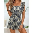 thumbnail image 2 of Women'S One Shoulder Leaf Print Tie-Up Short Skirt Sleeveless Layered Hem Formal Dress Casual Mini Jumpsuit  L, 2 of 8