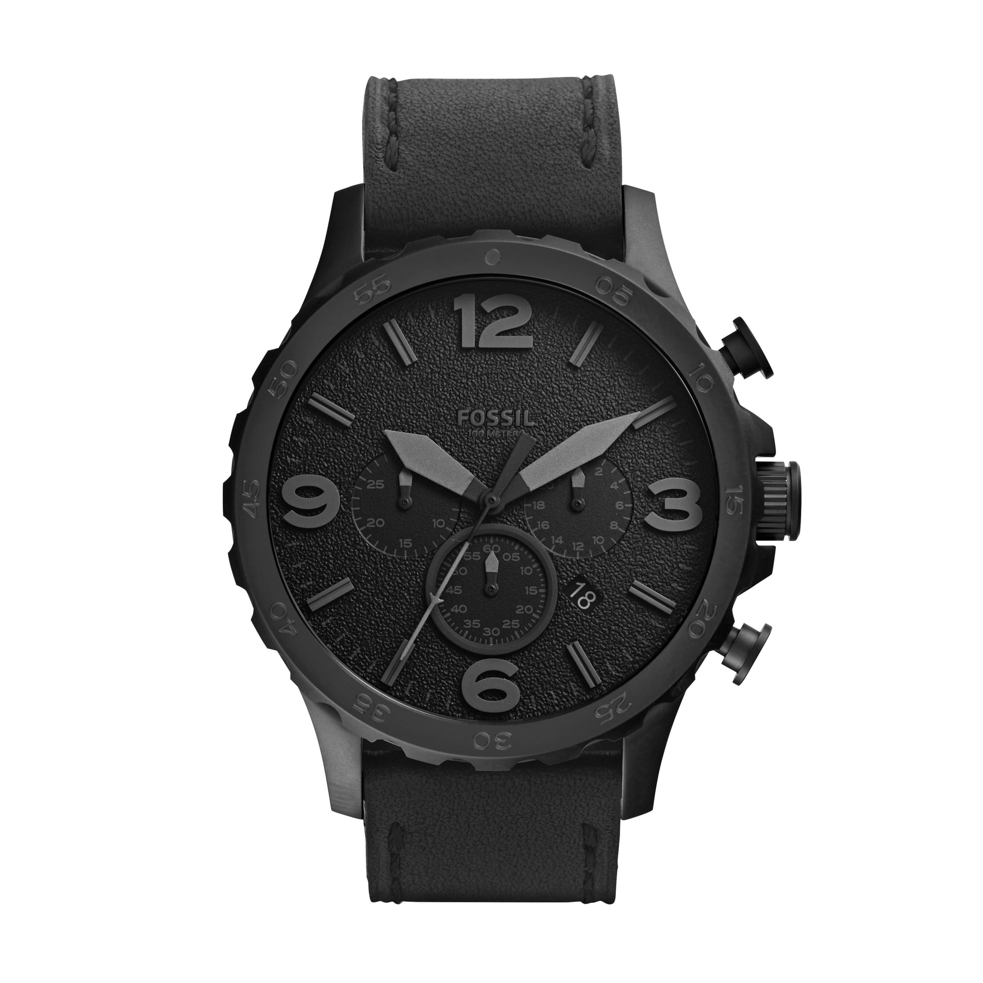 Fossil Men's Nate Chronograph Black Leather Watch (JR1354)