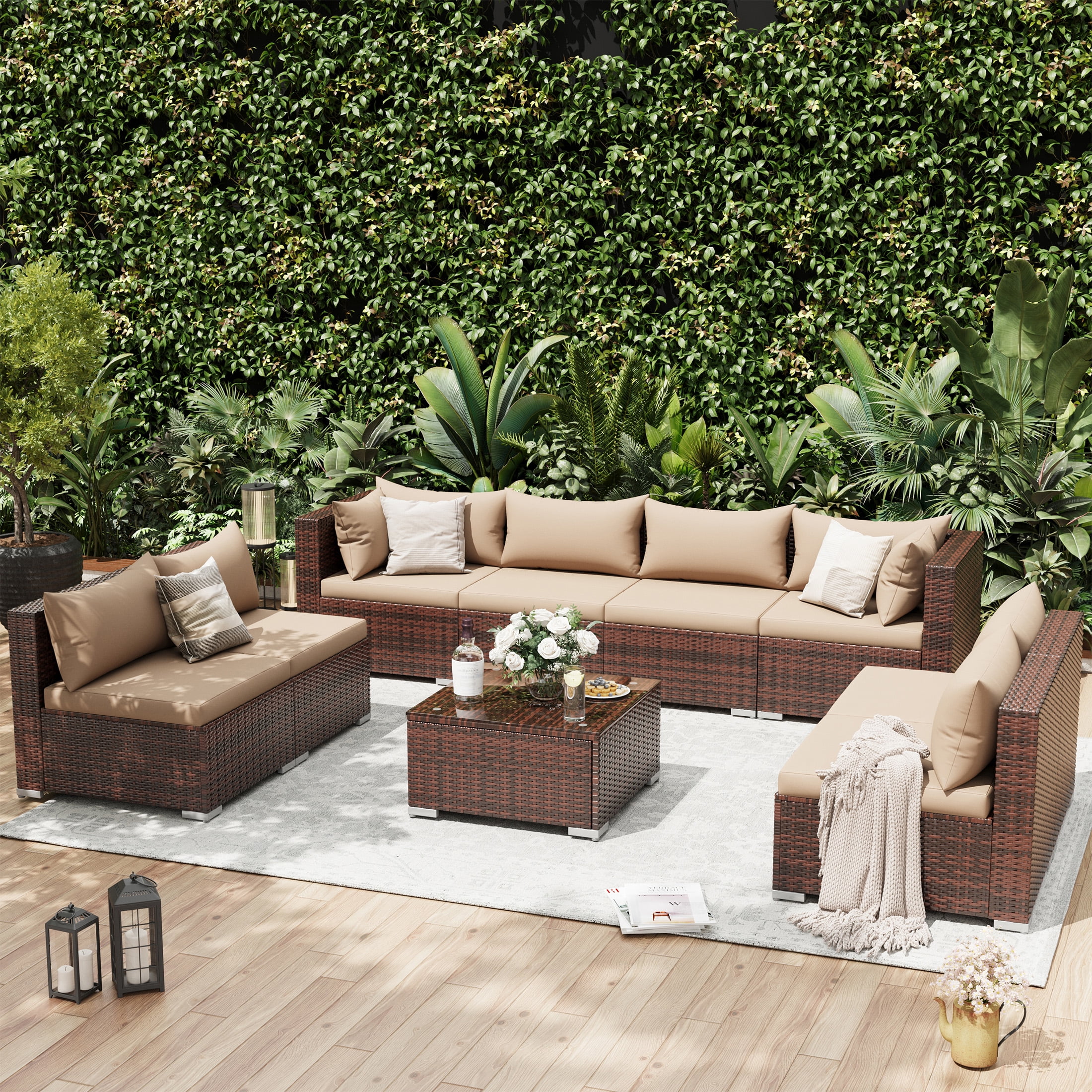 UDPATIO Patio Furniture Sets, Modular Rattan Outdoor Patio Sectional Furniture Sofa Set, Wicker Patio Conversation Set for Backyard,9PCS