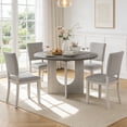 thumbnail image 6 of 48inch Round Dining Table Set for 4 Modern Solid Wood 5-Piece Kitchen & Dining Room Set with Upholstered Chairs Pedestal Base, Gray, 6 of 8