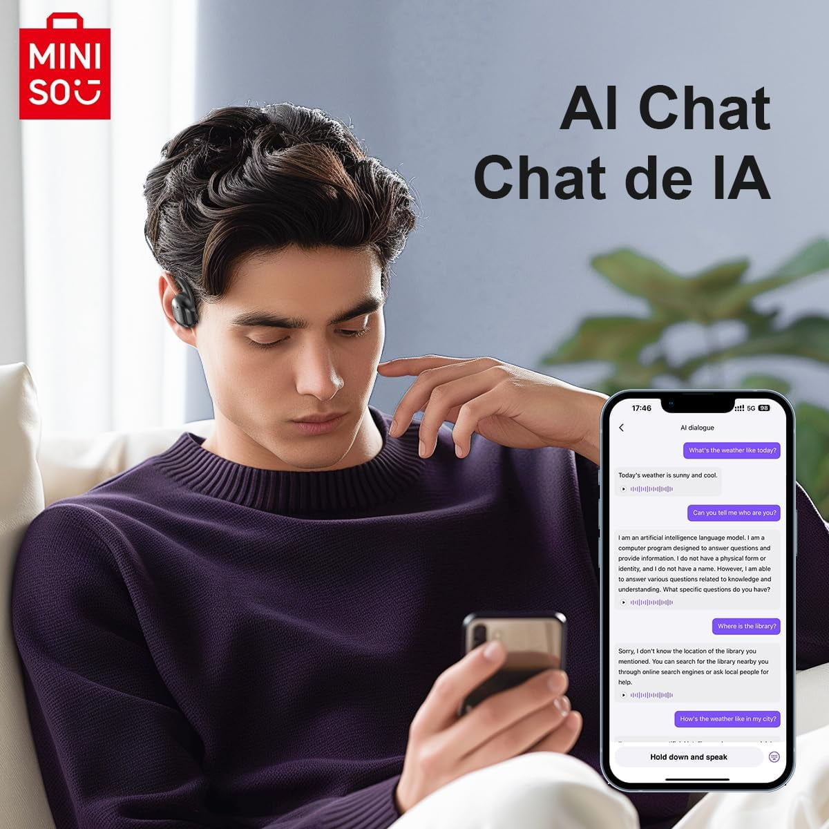 MINISO Translation Headphones Support 135 Languages Real Time Bluetooth 5.4 Translation